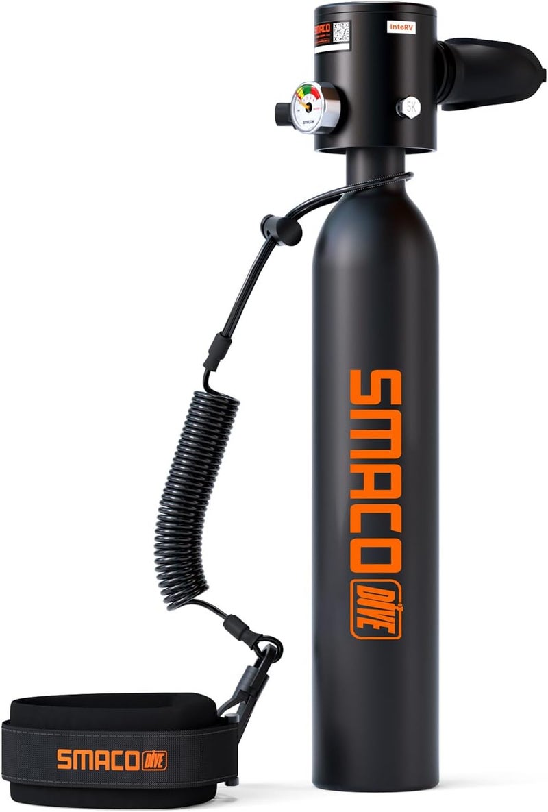 SMACO Mini Scuba Tank 0.5L Portable Small Diving Tank for Underwater Breathing Reusable Diving Cylinder Lung Air Tank for Emergency Rescue Boat Cleaning Backup Air Source Pony Bottle S300 - Image 1
